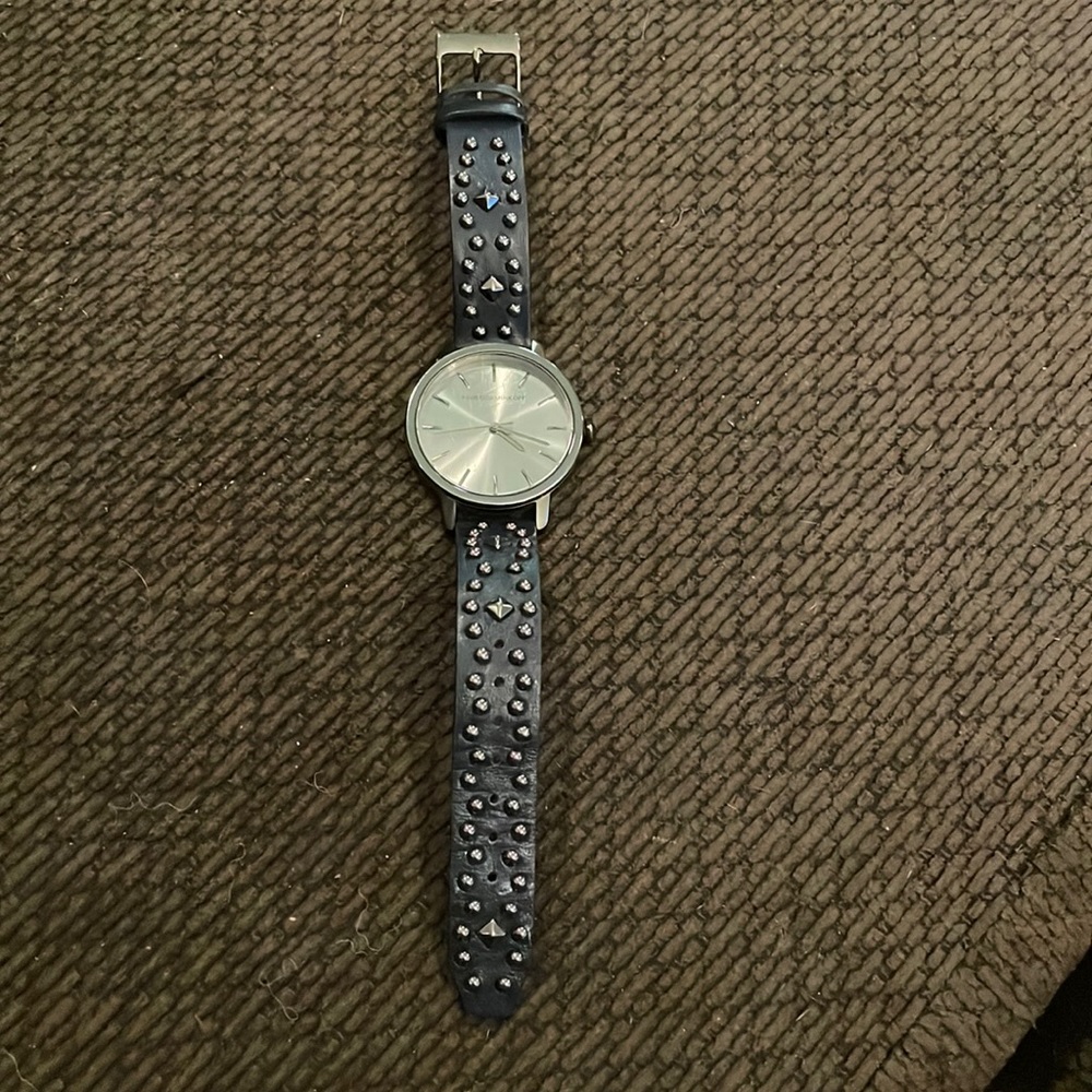 Rebecca Minkoff black studded leather watch.